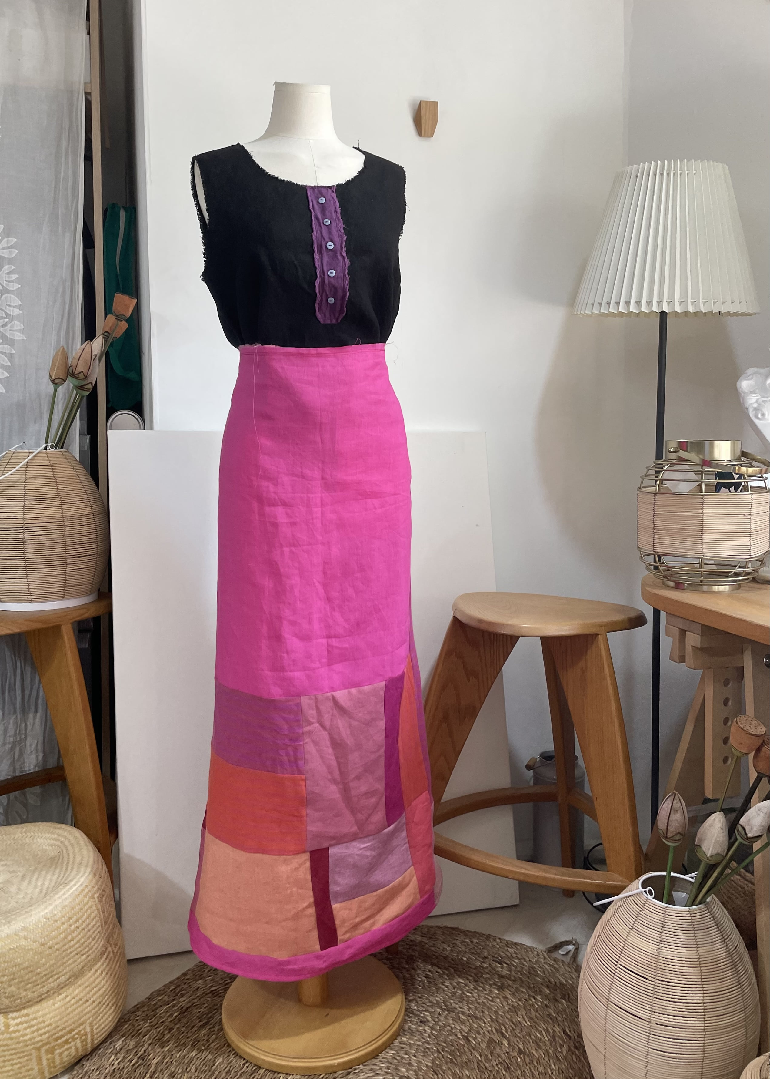 linen JOGAK wrap skirt_pink tone 02