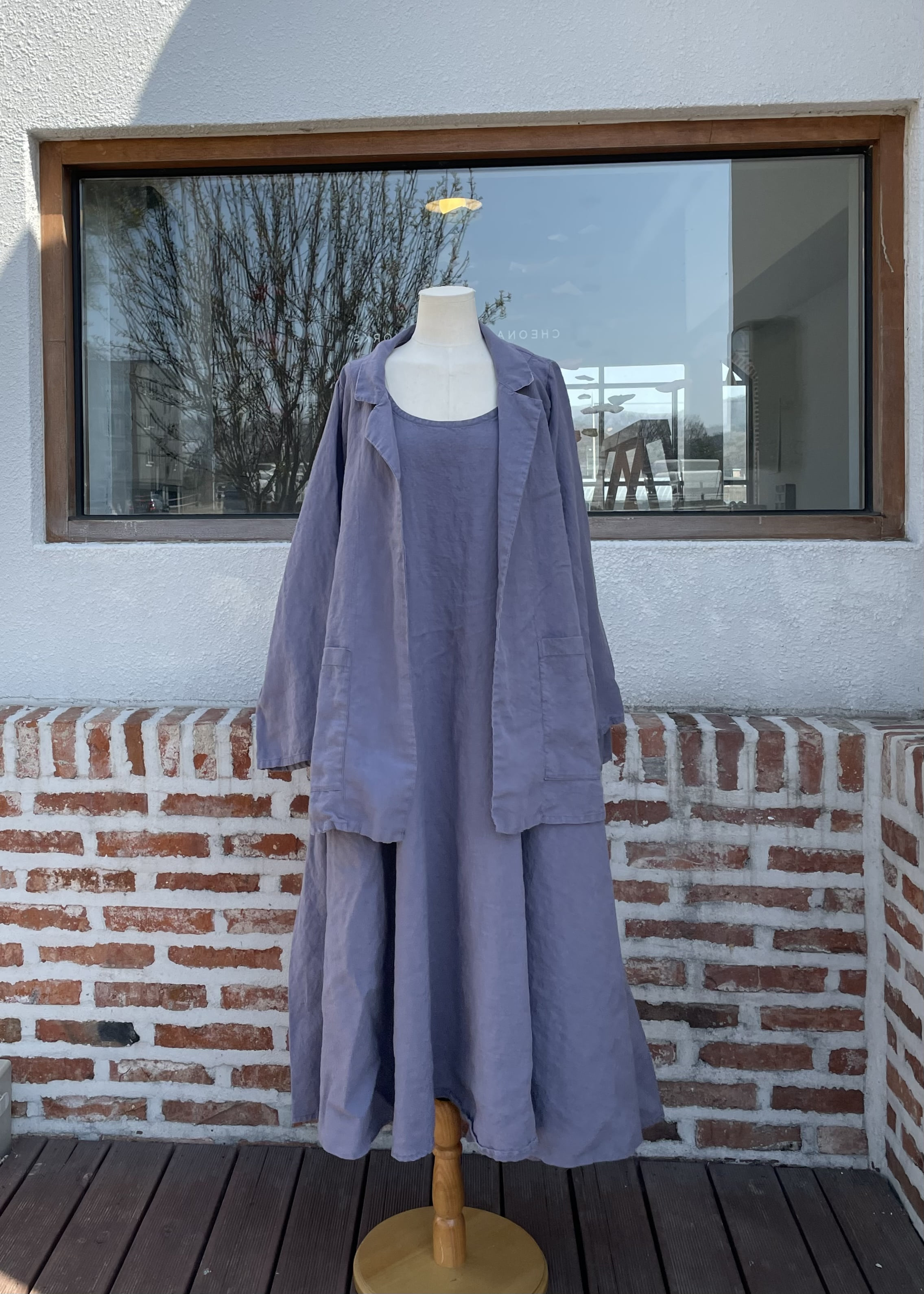 grayish violet linen A-line jacket