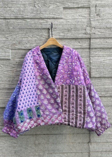 Indian cotton reversible short jacket_purple patchwork 01