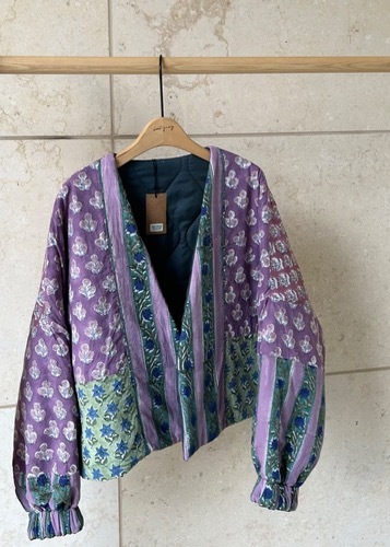 Indian cotton reversible short jacket_purple patchwork 02